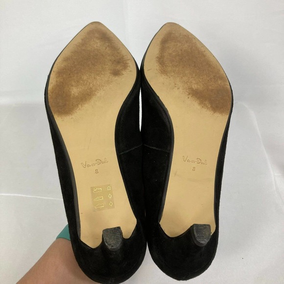 Van-Dal Whitwoth X Pumps Womens Sz 8 EEE Black Suede Gold Chain Heels - Picture 5 of 9